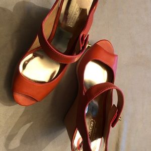 Coach Shoes Platform Wedges Orange Leather 6
